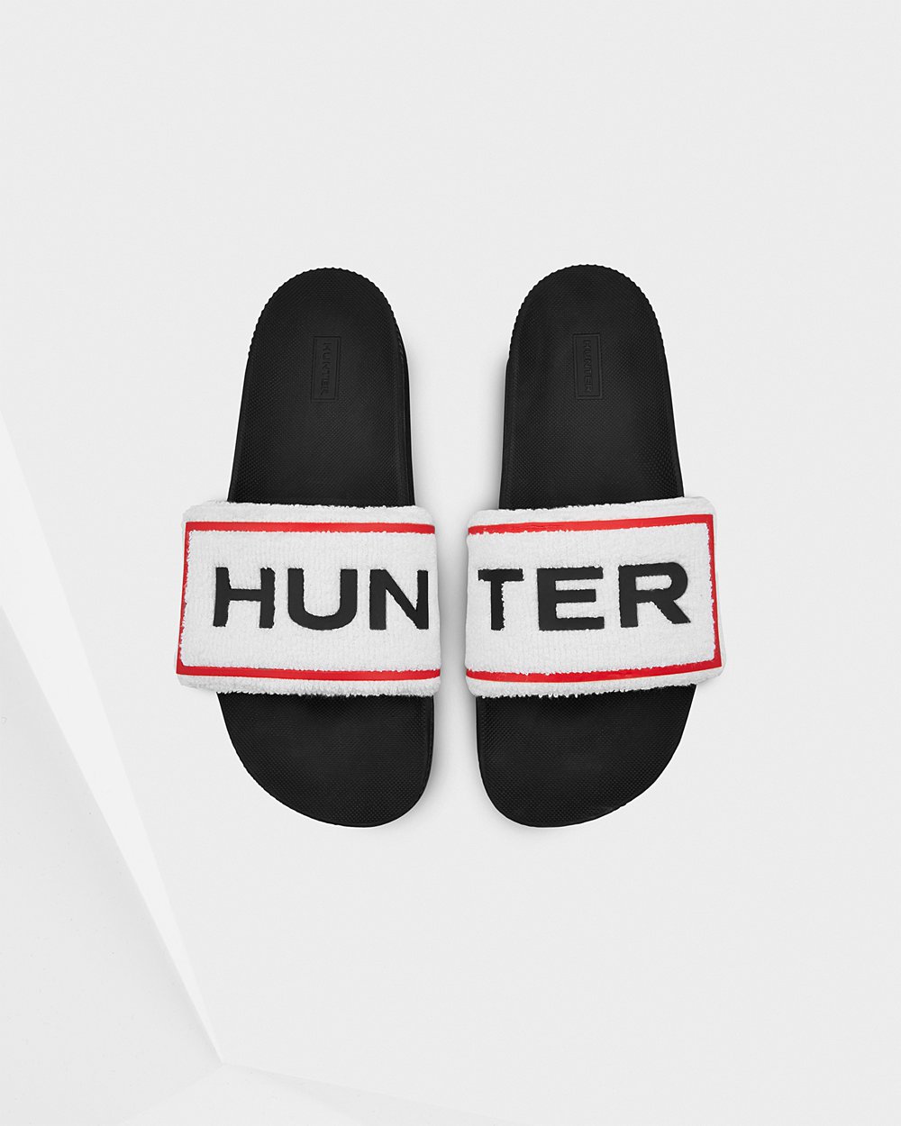 Men Hunter Original Terry Towelling Logo Adjustable | Slides Black/White | NZ-38641-DVCU